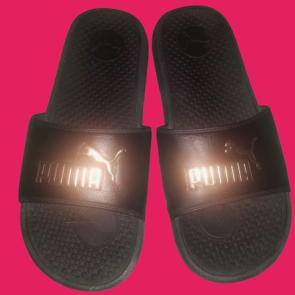 Puma Slides Rose Gold Pink and Black - Picture 1 of 6
